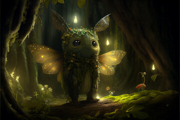 Wall Mural - Magical fairytale creature, beautiful children's book fantasy illustration, generative ai, digital art