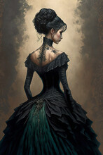 Illustration Of Woman In Long Gothic Dress