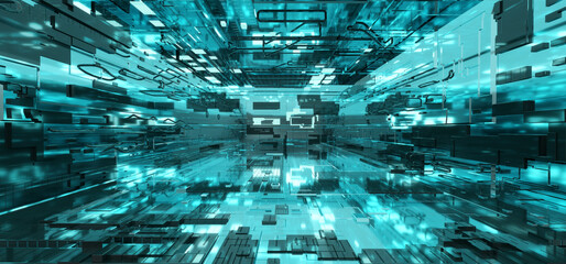 Poster - Futuristic sci-fi corridor room. Modern Future background style, interior concept. 3d rendering