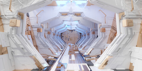 Poster - Futuristic sci-fi corridor room. Modern Future background style, interior concept. 3d rendering