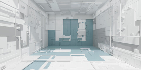 Poster - Futuristic sci-fi corridor room. Modern Future background style, interior concept. 3d rendering