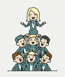 © XaMaps - A woman leader and with male colleagues forming a pyramid to illustrate her leadership to achieve success. Shows the power of women in business.