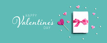 Valentines Day Message With A Gift Box And Paper Hearts