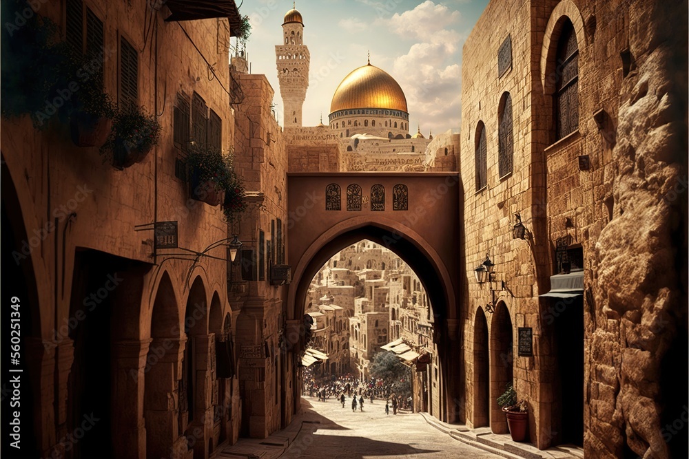 jerusalem ol city color illustration Stock Illustration | Adobe Stock