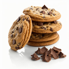 Wall Mural - Delicious Chocolate Chip Cookies on a Flat Background