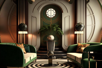 Wall Mural - luxury hotel room, art deco interior, fictional interior created with generative ai