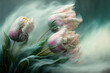 Generative AI Illustration of beautiful wispy tulip style flowers with lovely background and pastel colors