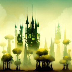 Wall Mural - fairy tale castle in the forest - By Generative AI