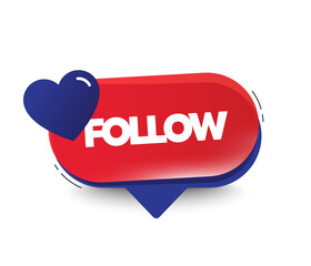Fototapete - follow us button with heart icon. promotion offer speech bubble with love symbol. announcement chat 