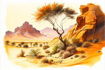 Wall Mural - digital painting of an oasis in the desert, created with Generative AI