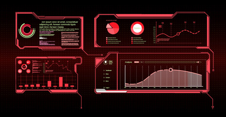 Poster - GUI elements for game. Data information infographic. Vector Big set of Sci Fi modern user interface elements. futuristic abstract HUD frame screen, button, loading, text isolated on black background