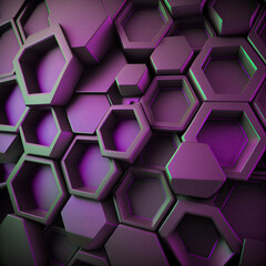 Canvas Print - luxury modern geometric background with 3d hexagons, pink light and abstract shapes