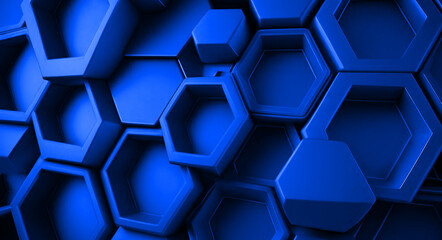 Canvas Print - luxury modern blue geometric concept with hexagons and abstract shapes
