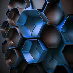 Canvas Print - elegant blue modern geometric design with 3d hexagons and abstract shapes