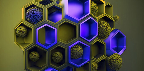 Canvas Print - abstract concept with 3d hexagons and abstract shapes