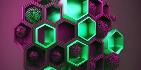 Canvas Print - concept art with 3d hexagons and modern shapes