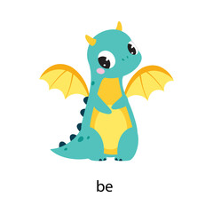 Poster - Funny Dragon Character Demonstrating English Verb Be Vector Illustration