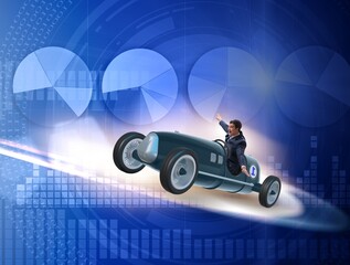 Wall Mural - Businessman riding sports car against charts