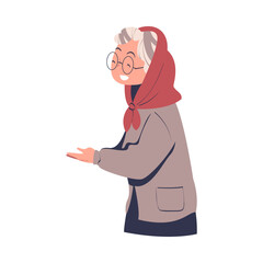 Poster - Poor Homeless Senior Woman Waiting in Queue for Free Food and Donation Vector Illustration