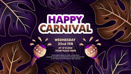 Elegant brazilian carnival flyer template with golden, dark purple and brown design