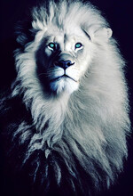 White Lion With Blue Eyes Portrait, Looking Straight At The Camera ,made With Generative AI