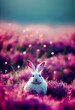 White rabbit in the lavender field. Generative AI.