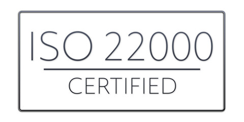 Wall Mural - Iso 22000 - standard certificate badge for quality management system. Button isolated on white background