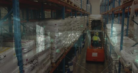 Poster - Animation of data processing over male worker in warehouse