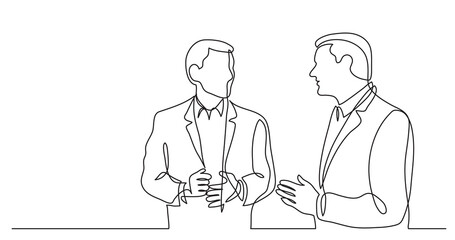 Poster - two standing businessmen talking discussing work problems - PNG image with transparent background
