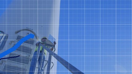 Poster - Animation of blue lines, data processing over wind turbine