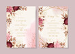 Watercolor wedding invitation template set with burgundy pink floral and leaves decoration