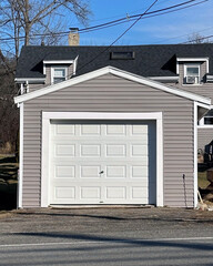 Wall Mural - One CAR GARAGE as  a free structure with white painted door.