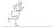 © OneLineStock - continuous line drawing business traveler hurrying with baggage wearing face mask - PNG image with transparent background