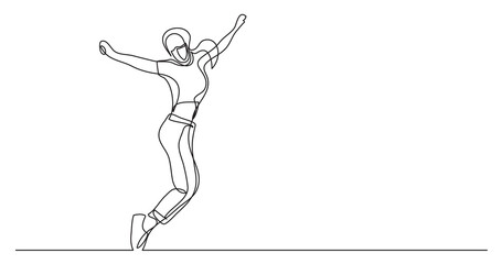 Wall Mural - continuous line drawing happy dancing woman 2 wearing face mask - PNG image with transparent background