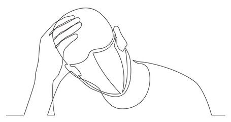 Wall Mural - continuous line drawing man in need wearing face mask - png image with transparent background
