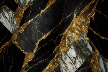 Wall Mural - Gold and white Patterned natural of dark gray marble (Gold Russia) texture background for product design. (ai generated)