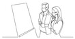 two modern employees thinking watching at whiteboard presentation wearing face mask - PNG image with transparent background