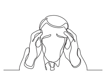 Poster - continuous line drawing depressed businessman - PNG image with transparent background