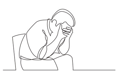 Poster - continuous line drawing depressed man sitting on chair - png image with transparent background