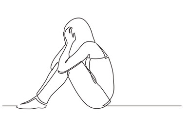Poster - continuous line drawing woman sitting on floor in despair - png image with transparent background