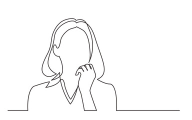 Leinwandbilder - continuous line drawing woman thinking about problems - PNG image with transparent background