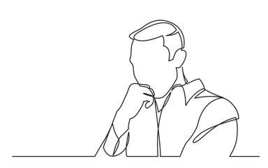 Poster - continuous line drawing worried man - PNG image with transparent background