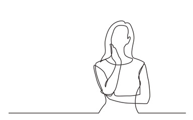 Leinwandbilder - continuous line drawing worried woman thinking - PNG image with transparent background