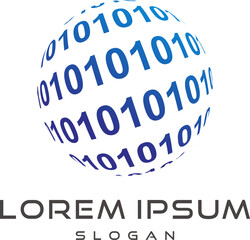 Globe code logo. Digital world logo. Vector binary codes