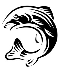 Poster - Black and white fish. Isolated fishing logo. Seafood. Fish emblem.