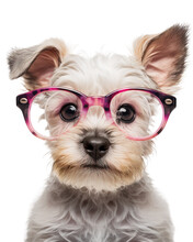 Smart Terrier Puppy In Stylish Glasses. Generative AI.