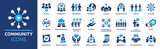 Fototapeta  - Community icon set. Containing people, friendship, social, diversity, village, relationships, support and community development icons. Solid icon collection.