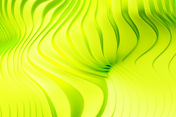 Poster - 3D illustration green  stripes in the form of wave waves, futuristic background.