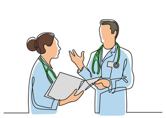 Wall Mural - continuous line drawing doctors talking - PNG image with transparent background