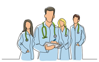 Wall Mural - continuous line drawing doctors team - PNG image with transparent background